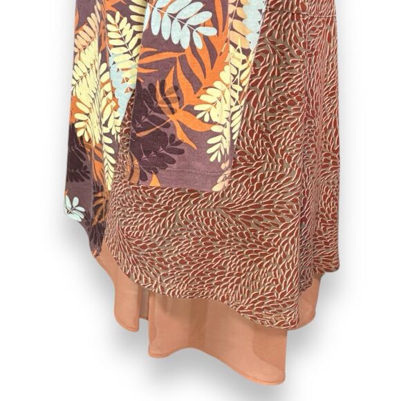Logo By Lori Goldstein Mixed Print Knit Top Size Large Chiffon Hem Tunic Brown - Picture 5 of 11